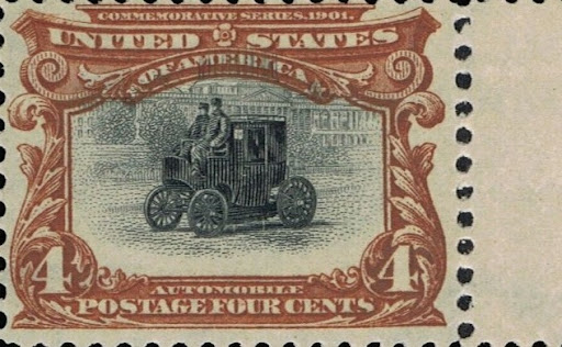 Почтовая марка с изображением электромобиля