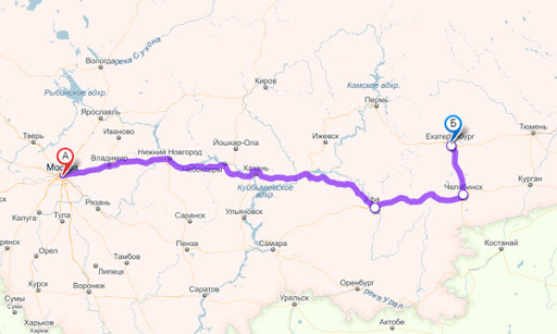 маршрут от Москвы до Екатеринбурга на карте