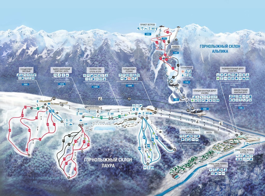 Схема горнолыжных трасс в «Газпроме».